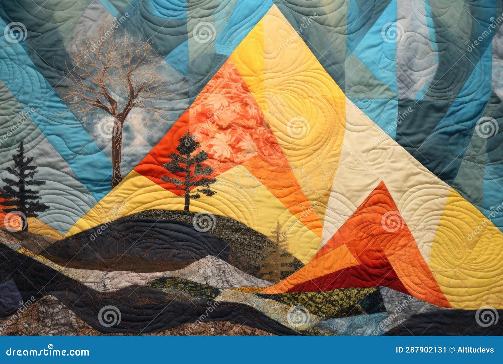 Quilt in Progress with Needle and Thread on Fabric Stock Image Image