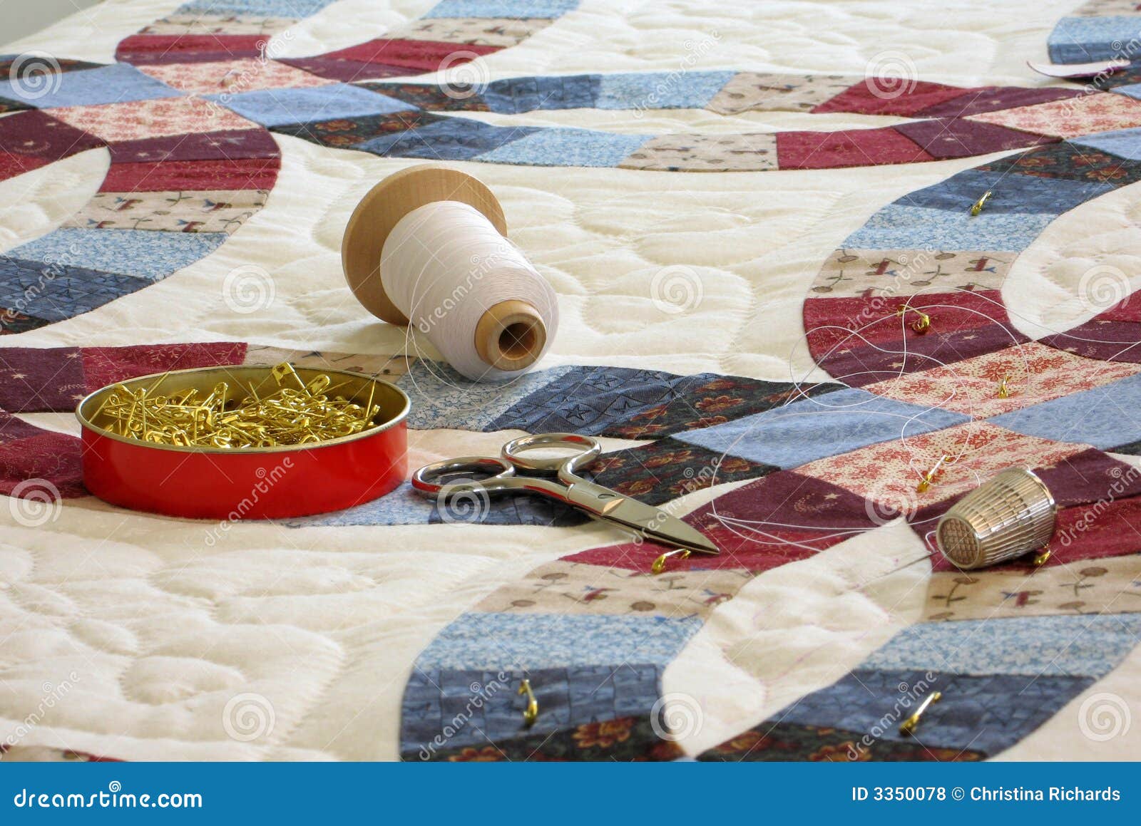 Quilt and quilting tools stock photo. Image of material 3350078