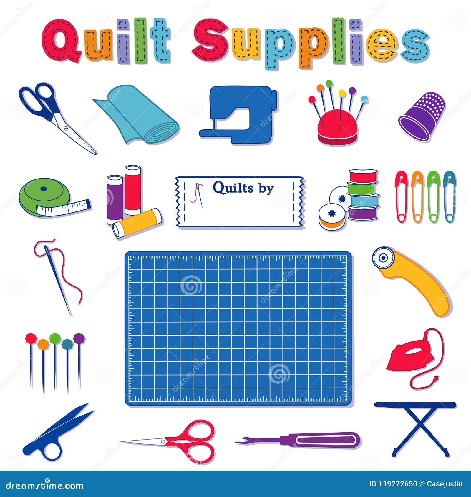 Quilt Supplies and Tools for Do it Yourself Sewing Stock Vector -  Illustration of handmade, clips: 119272650