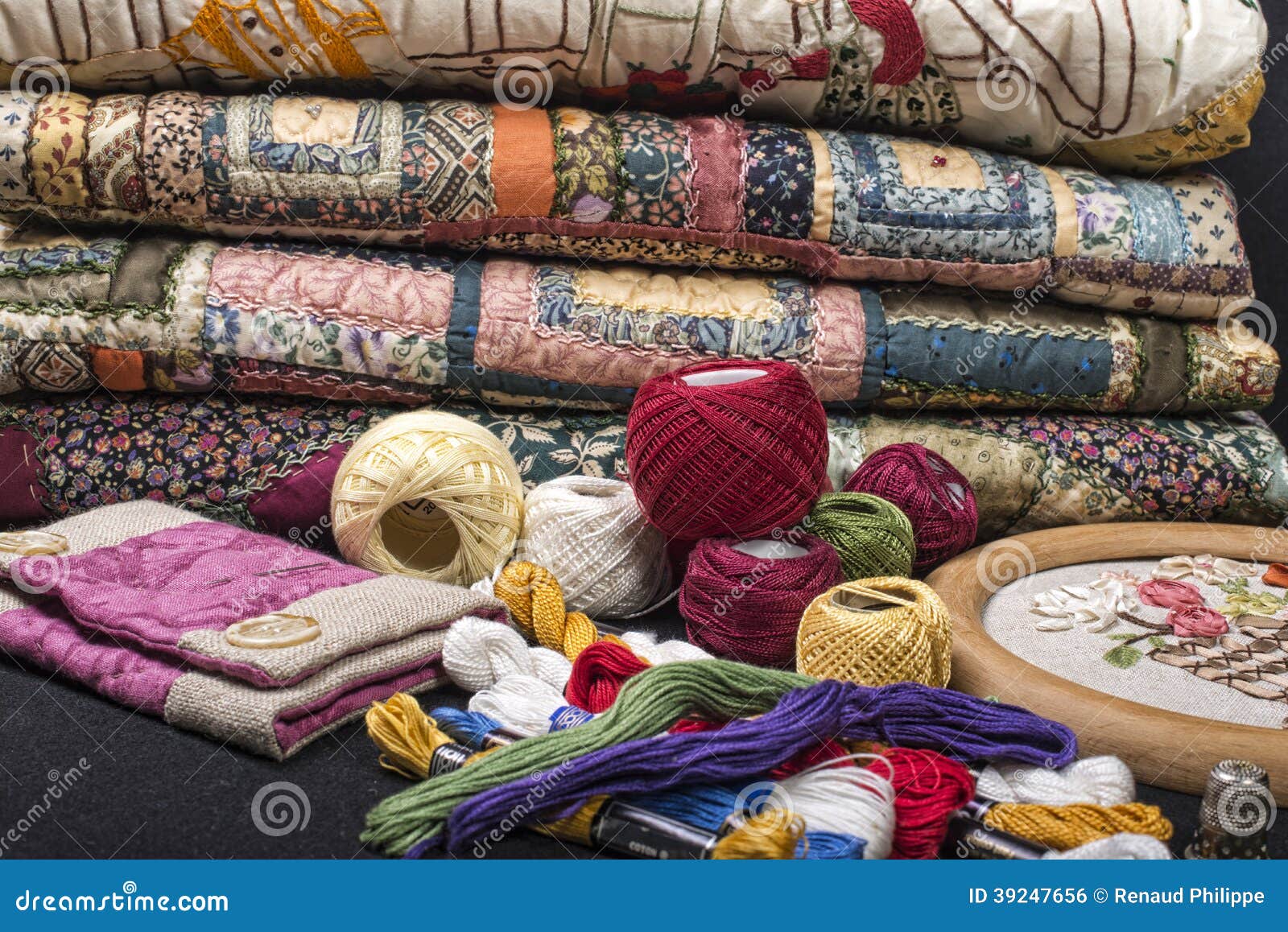 Quilting Equipment and Fabrics. Stock Photo Image of square, ruler