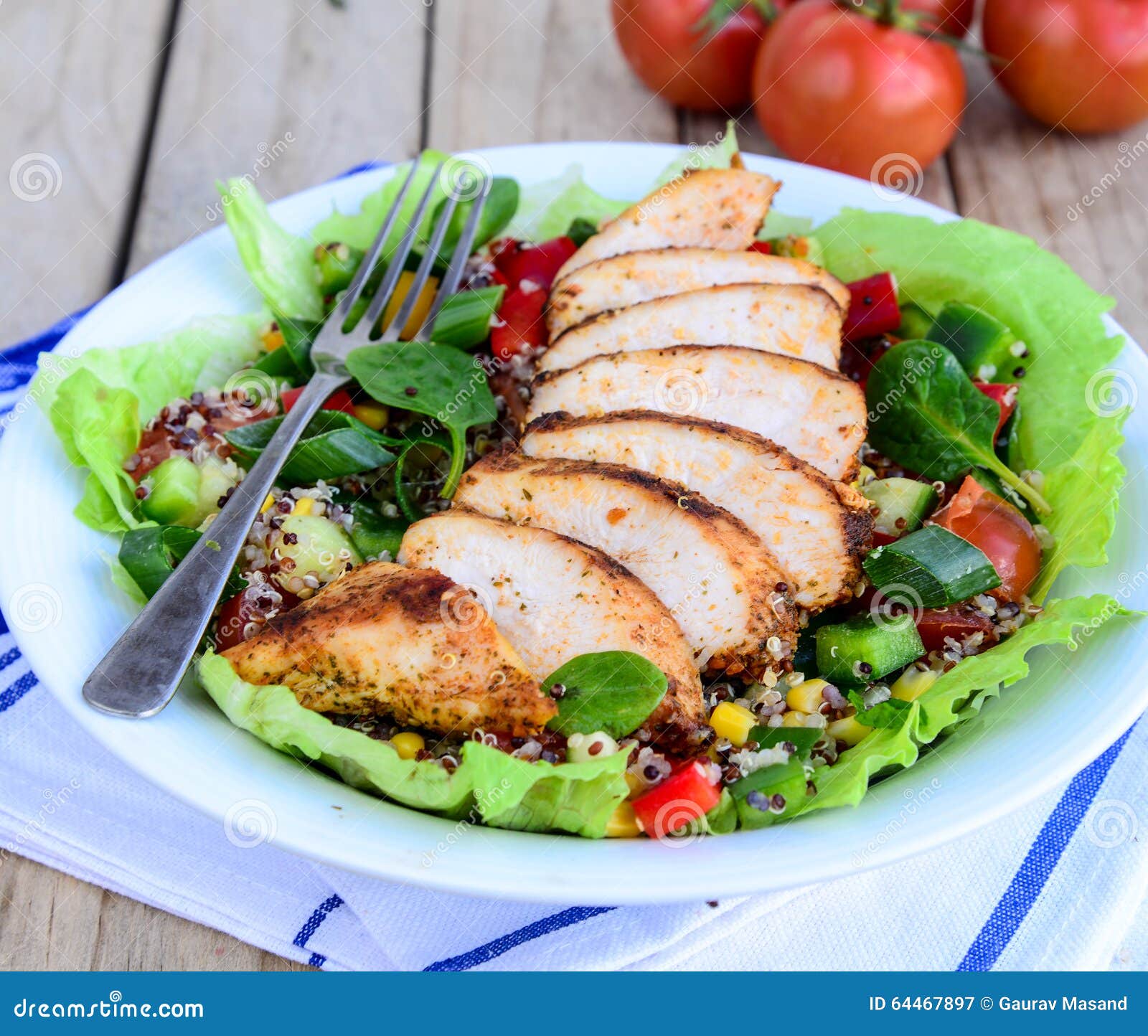 Quinoa Salad with Grilled Chicken and Vegetables Stock Image - Image of