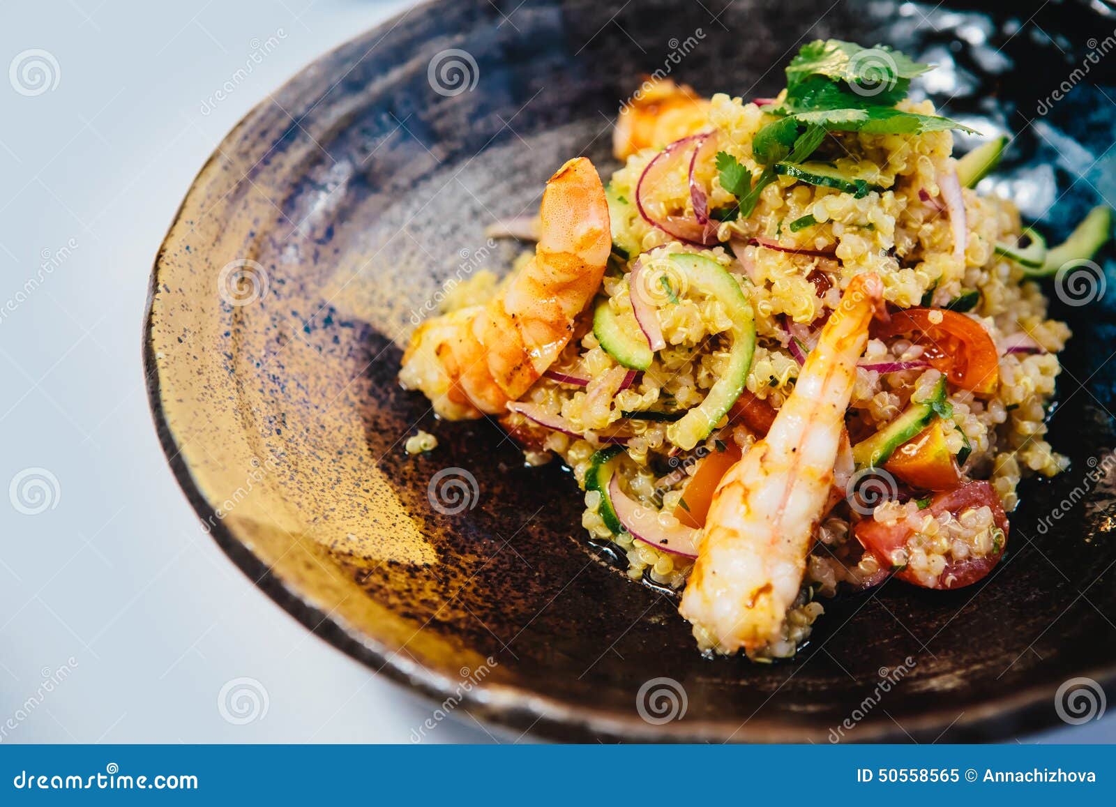 Quinoa salad stock image. Image of fish, prawn, mussel 50558565