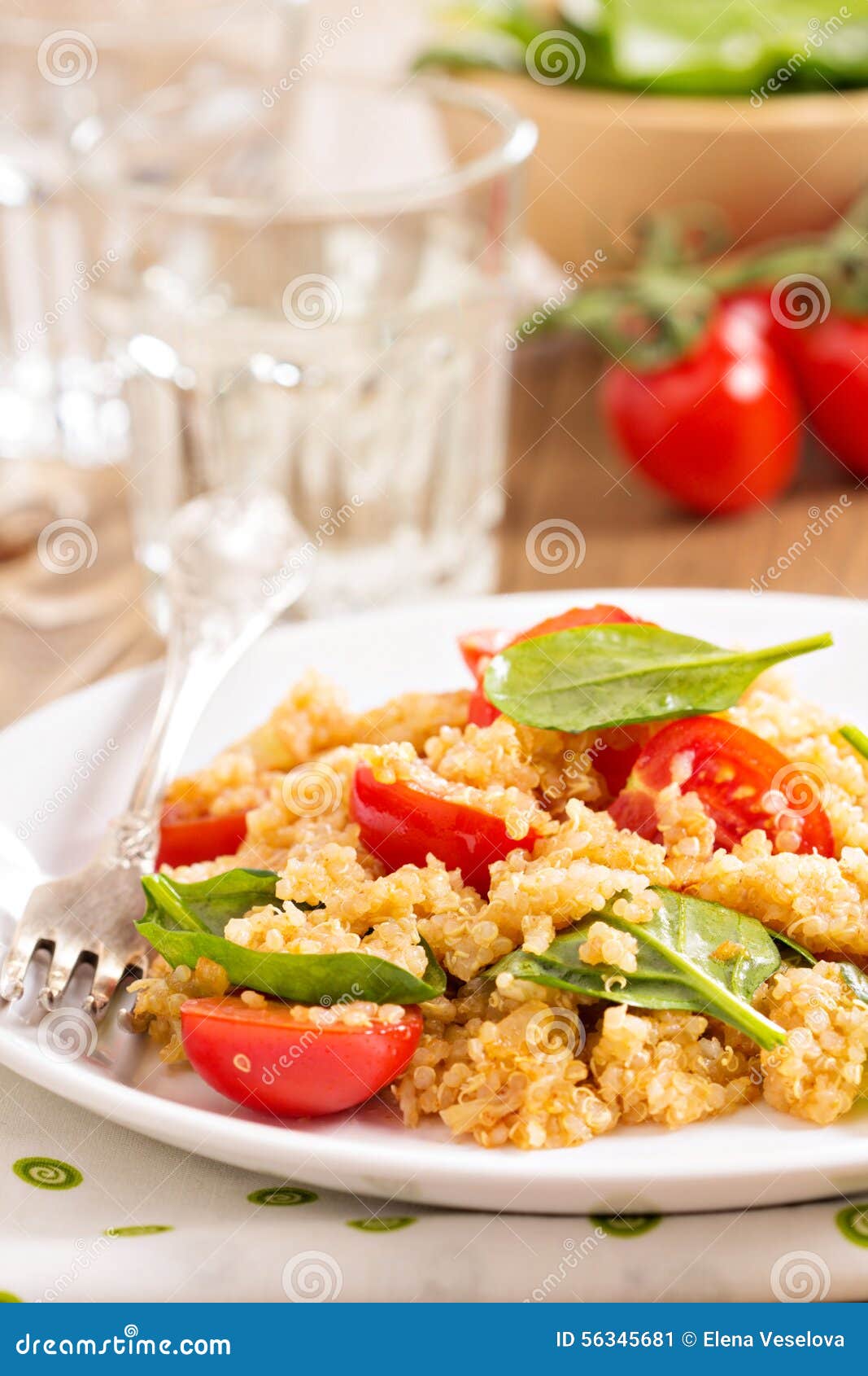 Quinoa with Spinach and Cherry Tomatoes Stock Image Image of