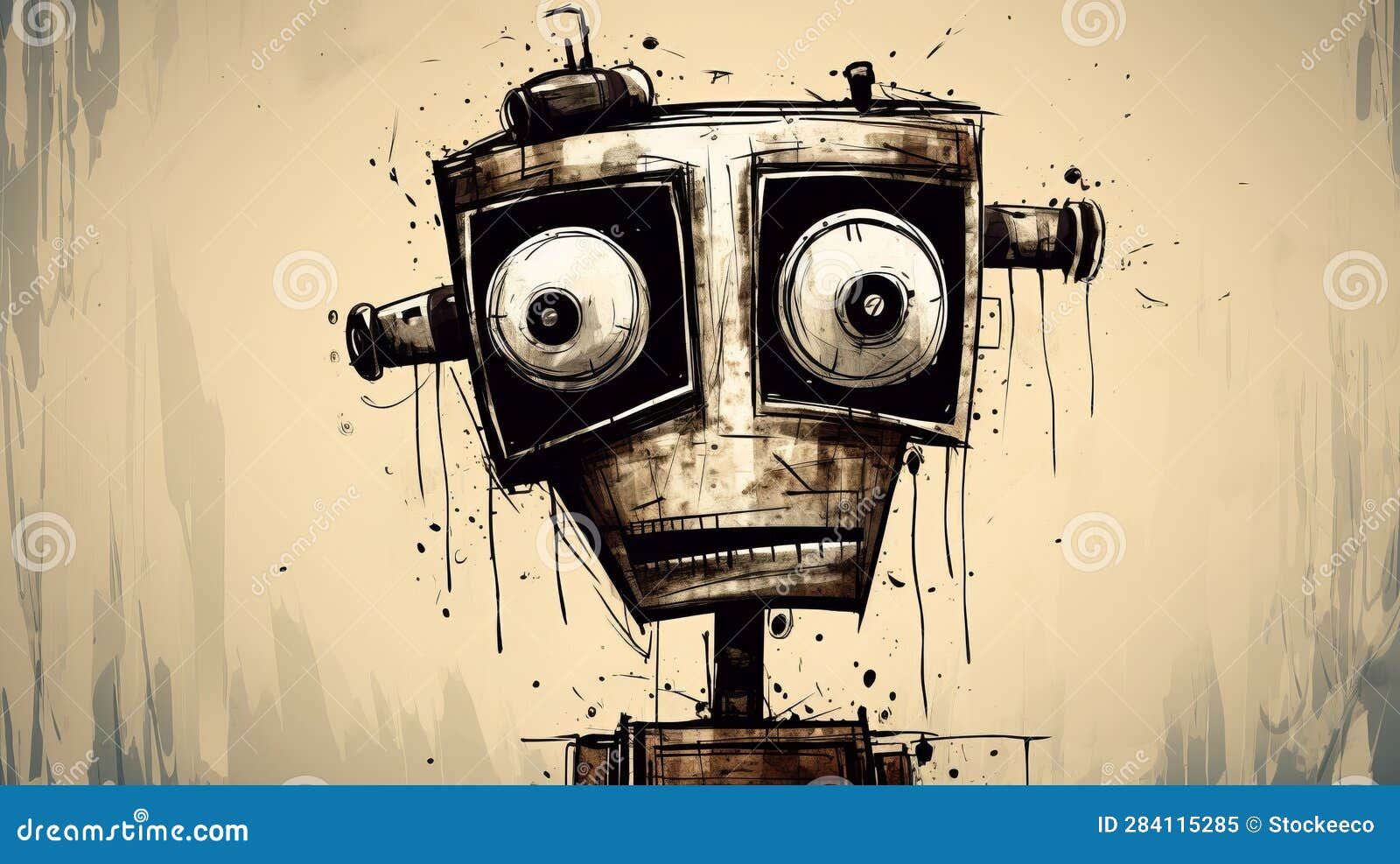 quirky citypunk robot: a humorous sketch with expressive digital art techniques