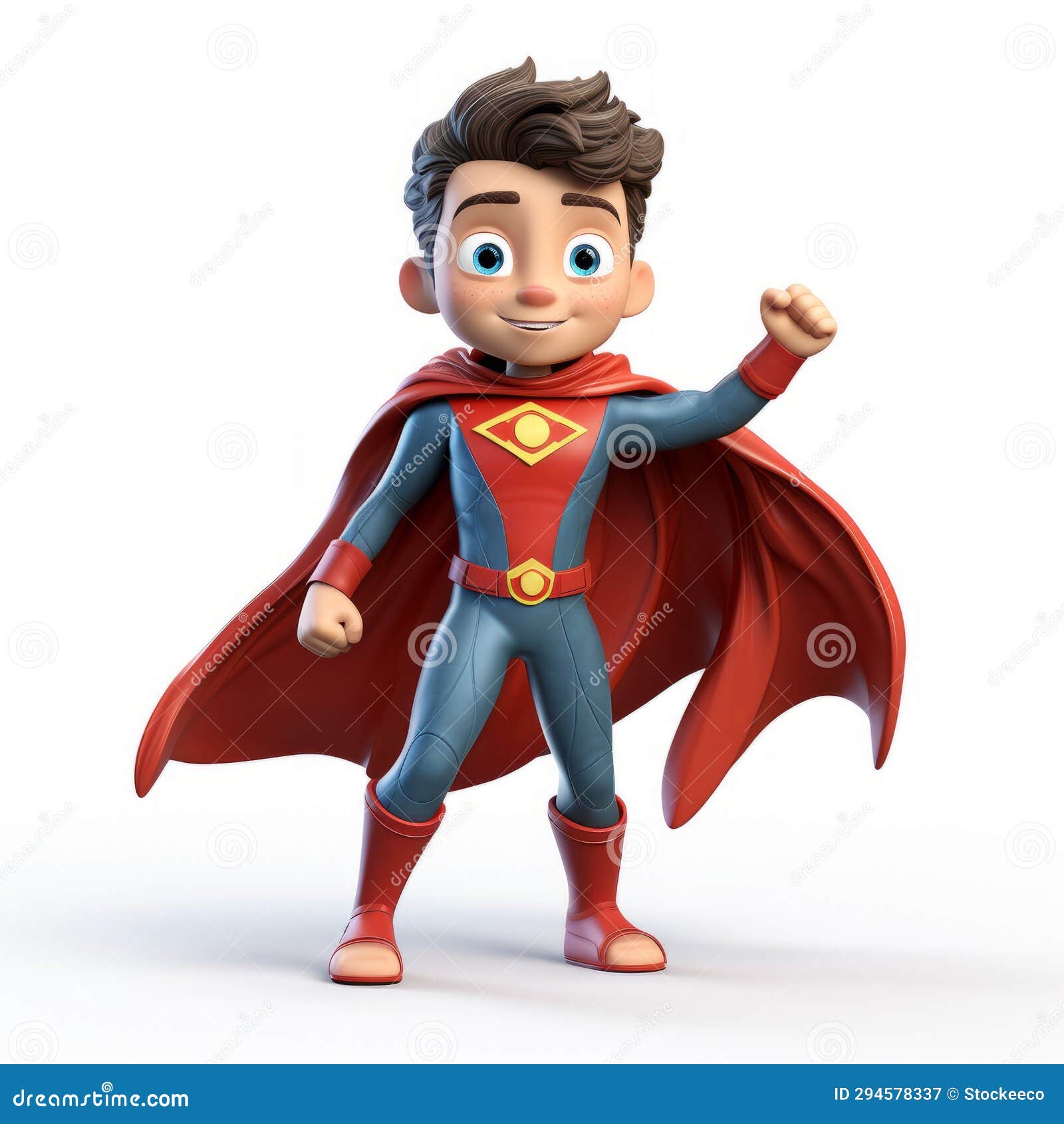 quirky 3d boy superhero in superman outfit clean and charismatic 