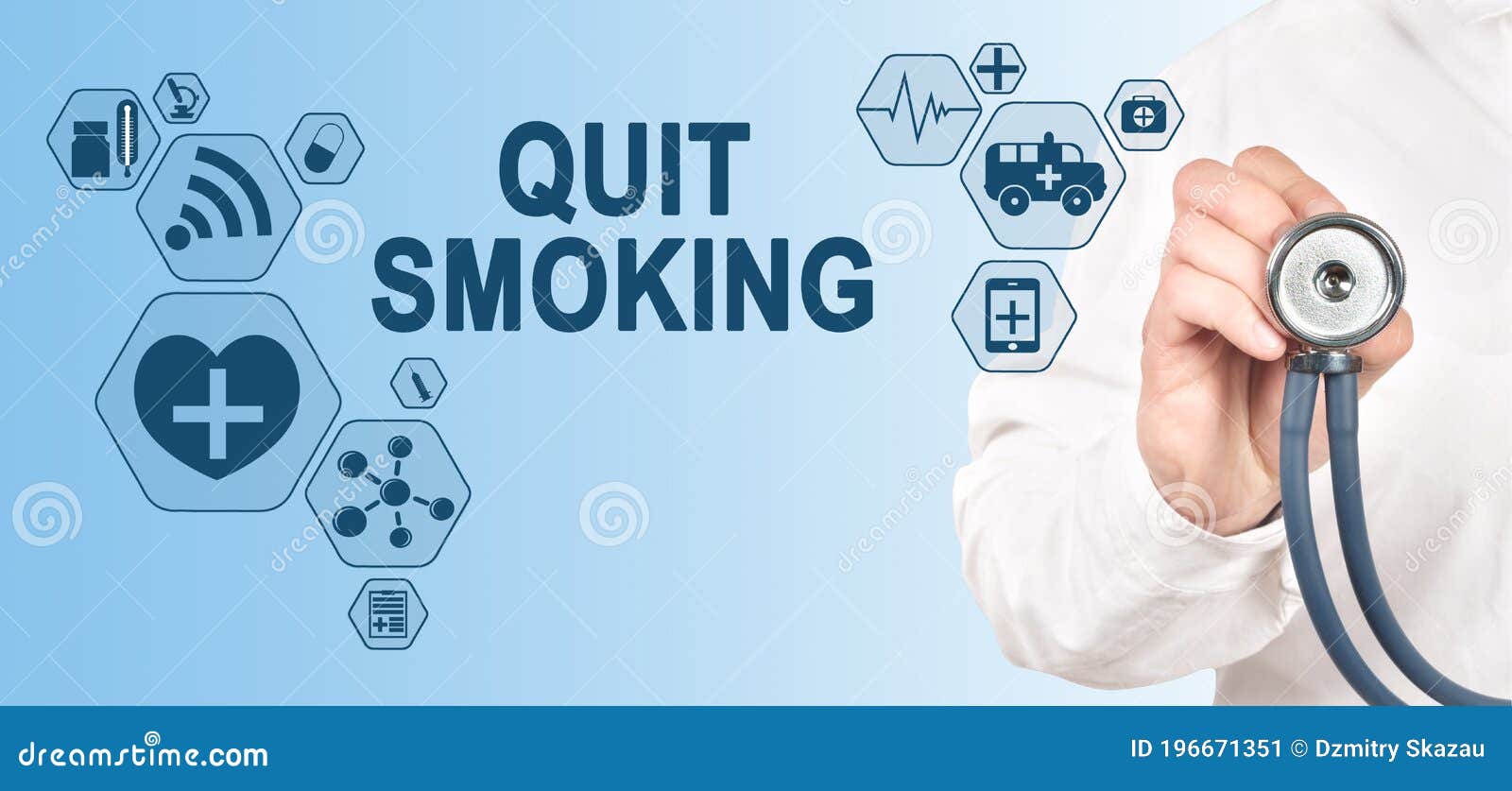 QUIT SMOKING Concept on Interface Touch Screen. Doctor Stock Image