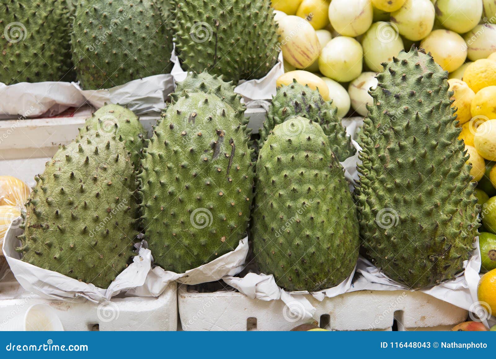 Guanabana Tropical Fruit for Sale in Authentic Street Market Stock