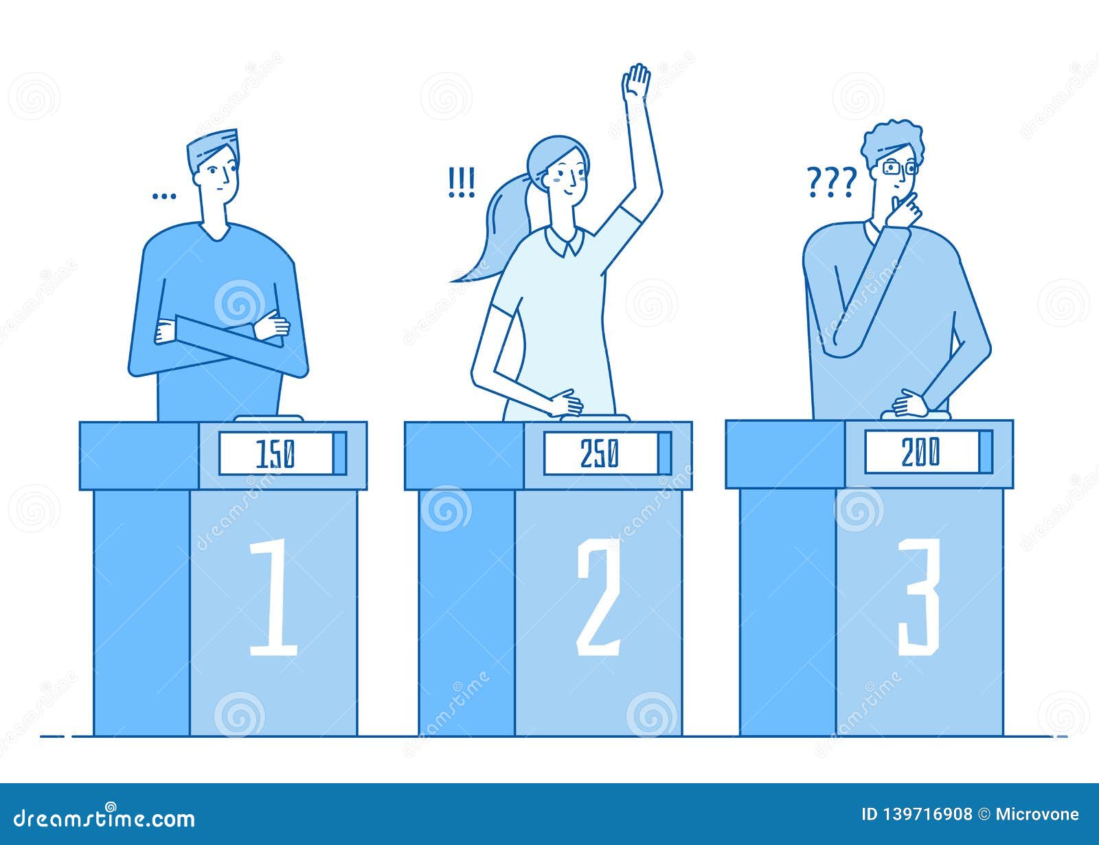 Quiz Show Clever People Trivia Contest Game Tv Show With Question Mark Answer Young Girl Winner Quiz Linear Flat Stock Vector Illustration Of Right Learn 139716908