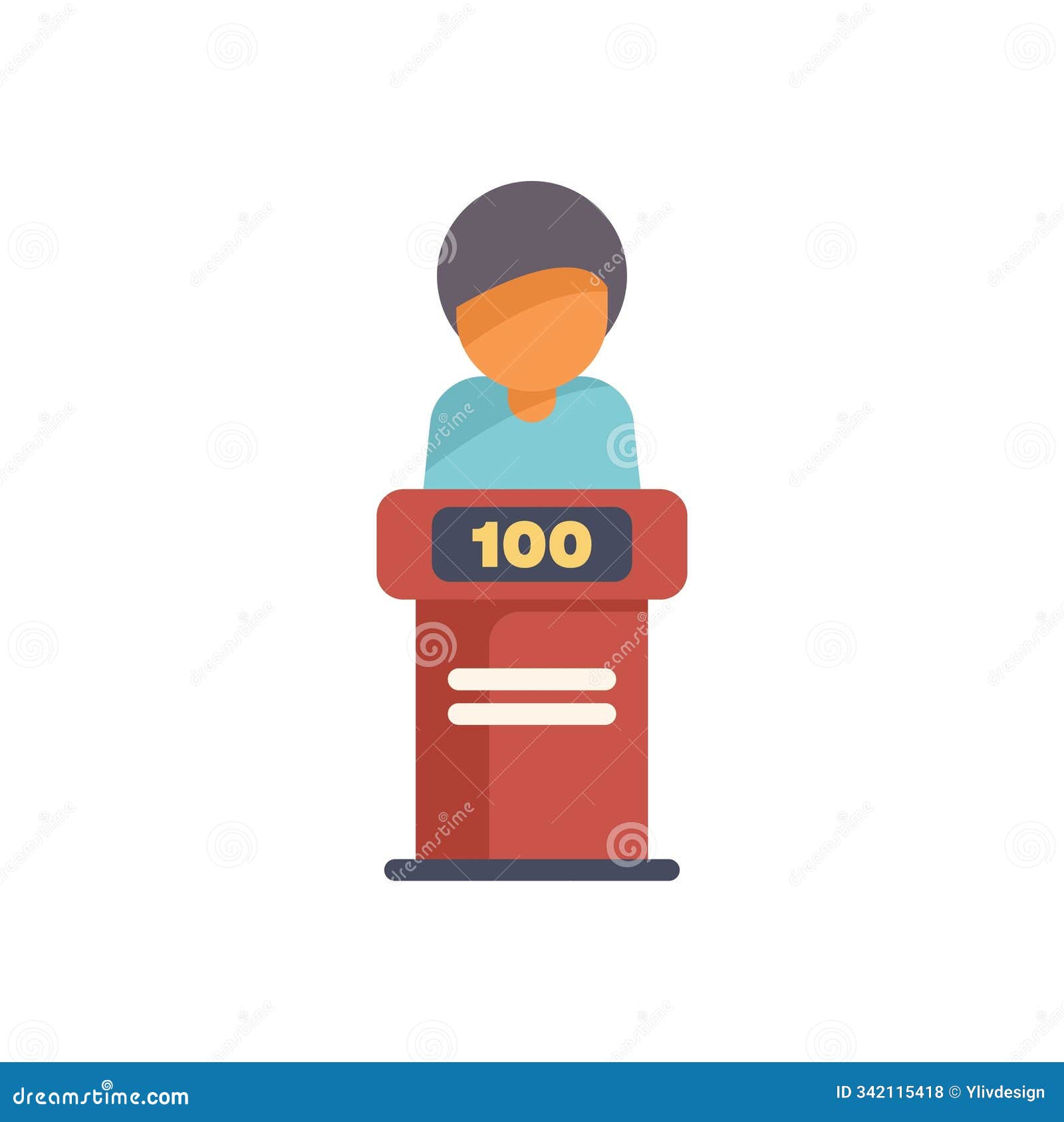 quiz show participant standing at podium answering questions