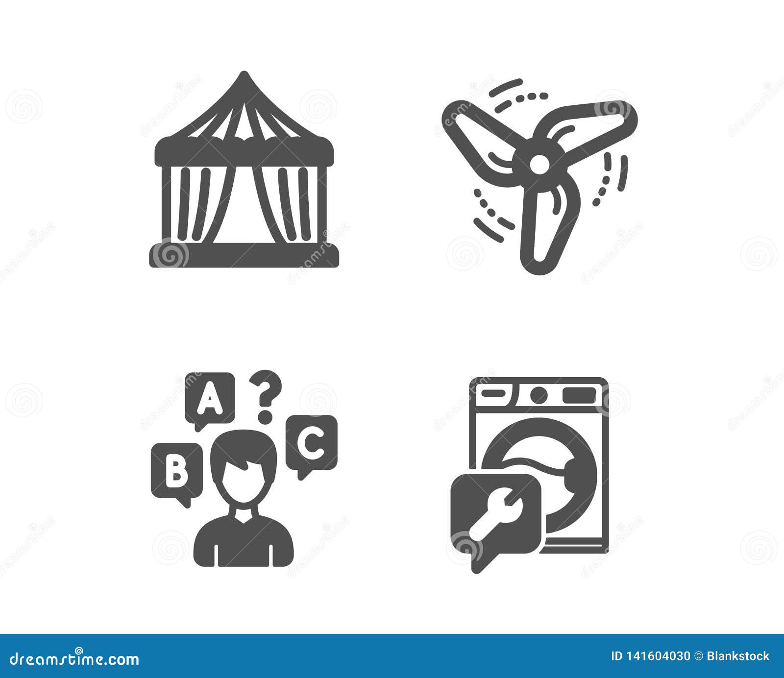 Quiz Test Circus Tent And Wind Energy Icons Washing Machine Sign Interview Attraction Park Ventilator Vector Stock Vector Illustration Of Icon Show 141604030
