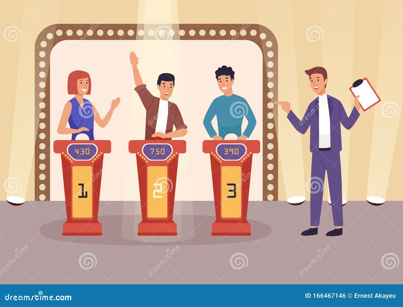 Quiz TV Show Flat Vector Illustration. People Cartoon Characters Playing  Television Game Show, Answering Questions and Stock Vector - Illustration  of competition, people: 166467146