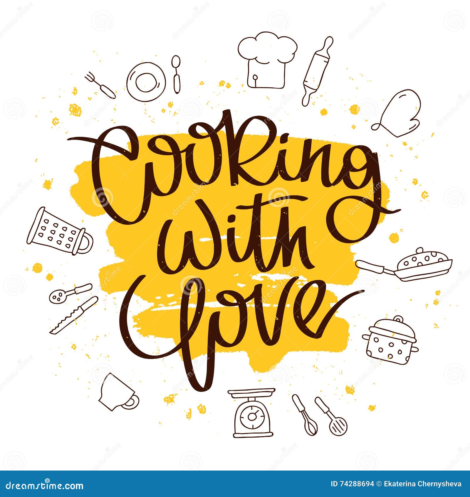 Quote Cooking with love stock vector. Illustration of loop ...