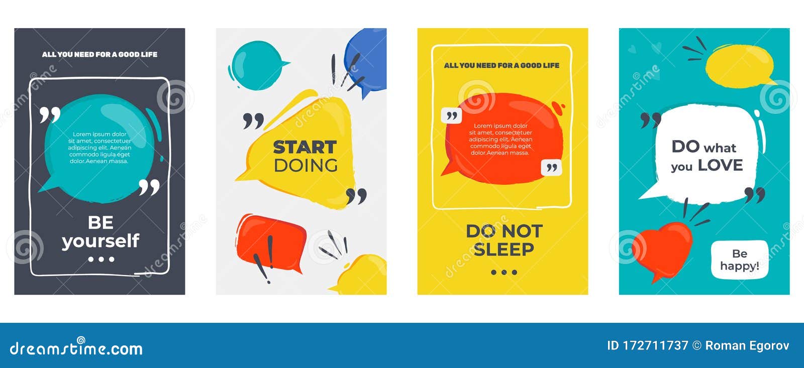 Quote Frames. Colored Posters with Frames and Motivation Text, Dialog
