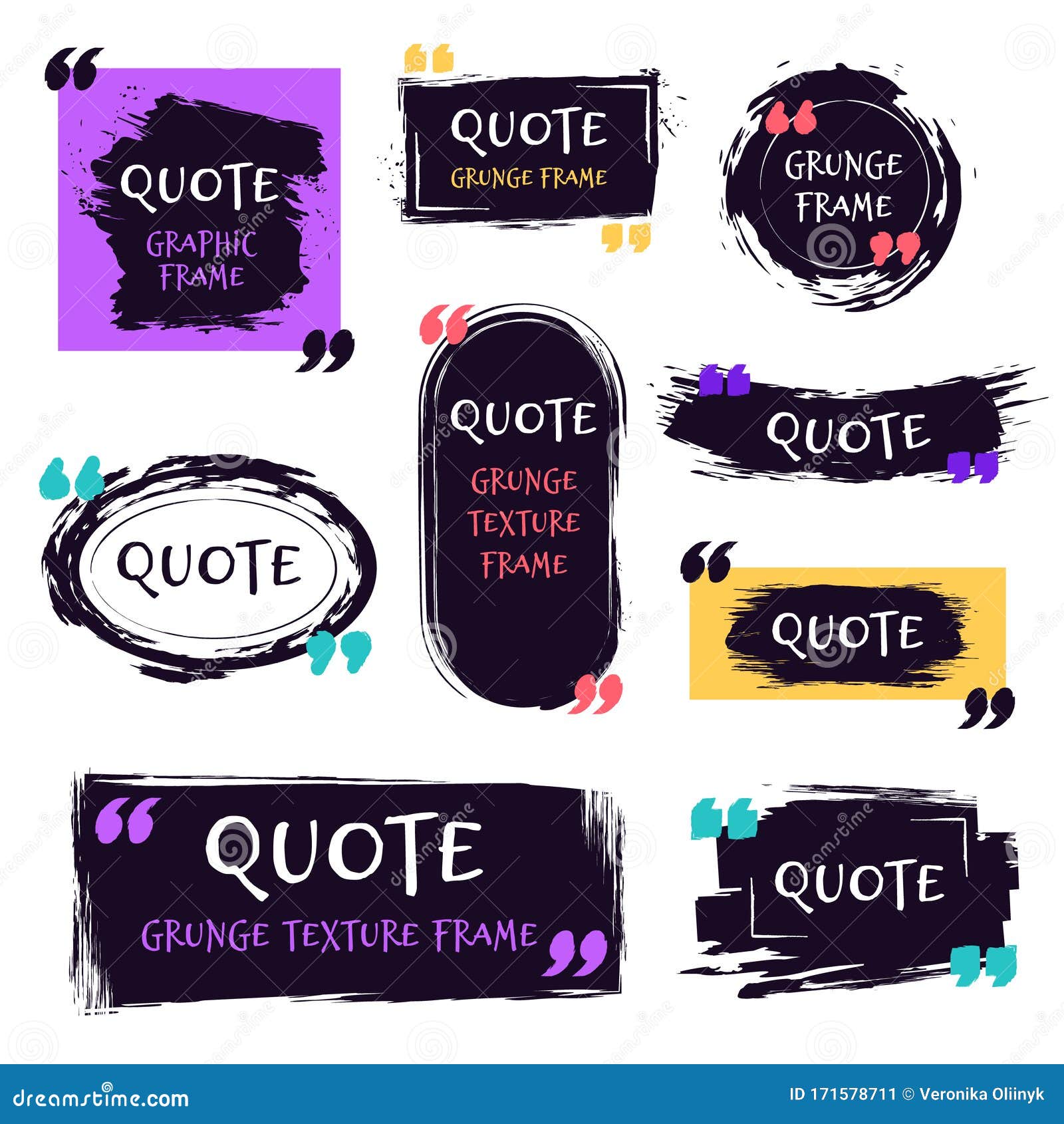 quote grunge textured box. decorative textured speech bubbles, quotes sketch brush label, rough dialog boxes templates