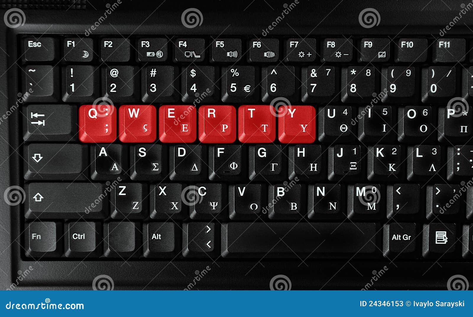 qwerty letters colored in red