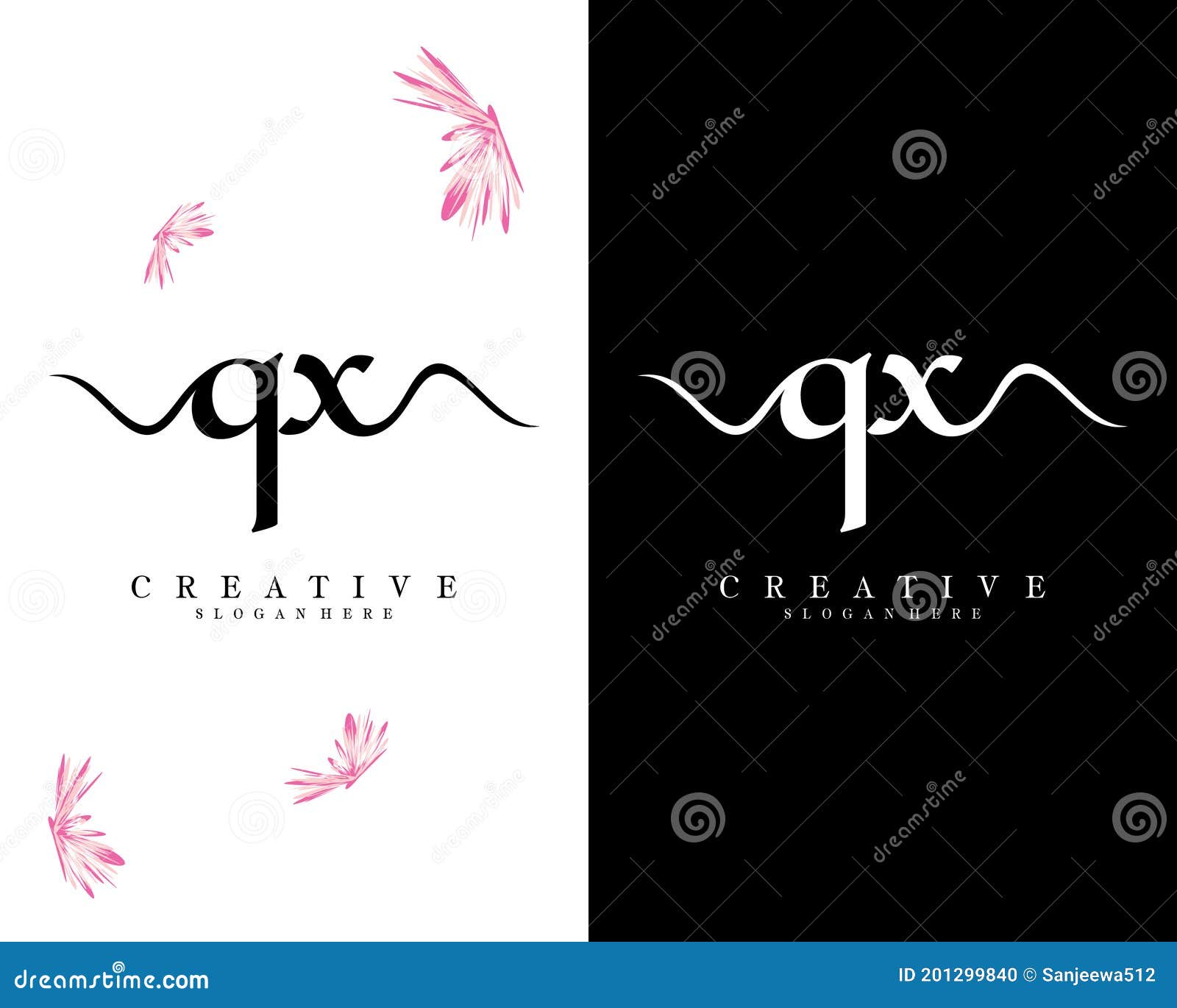 qx, xq creative script letter logo  