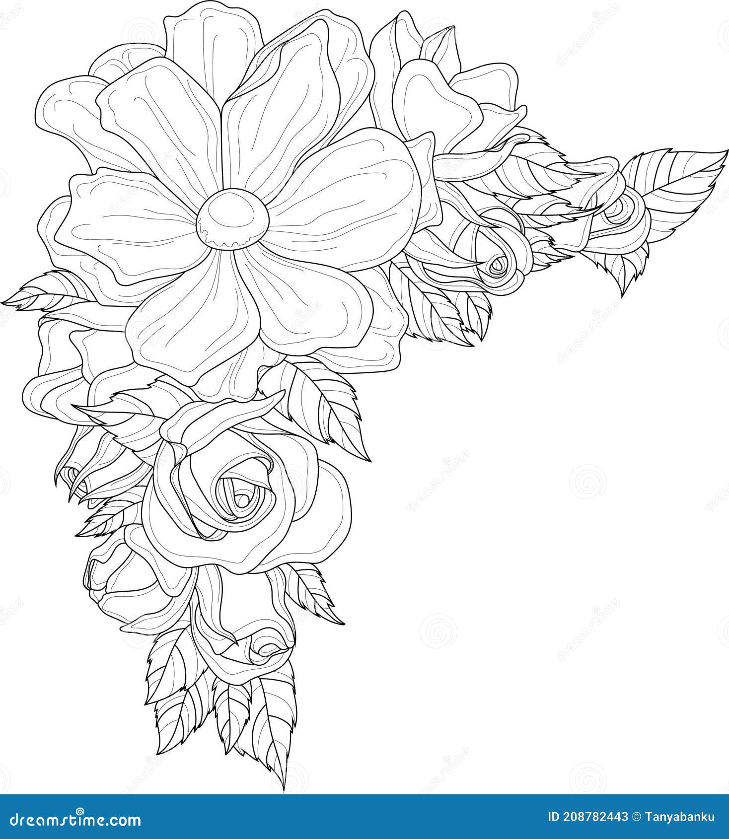 Bouquet De Fleurs Dessin Realiste Réaliste Bouquet De Fleurs De Rose Et De Pivoine Avec La Frontière Du Modèle De Croquis De Feuilles. Illustration de Vecteur - Illustration du fond, cadre: 208782443