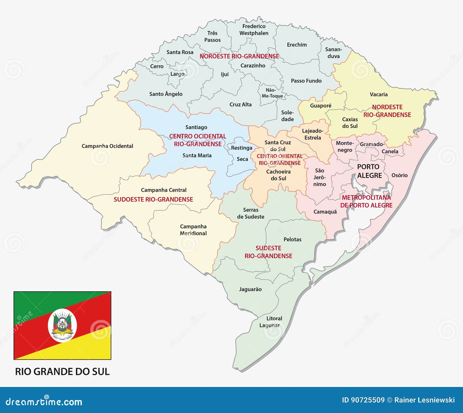 Rio Grande Del Sur Administrativo Y Mapa Del Politicaln Con La Bandera Ilustracion Del Vector Ilustracion De Icono America