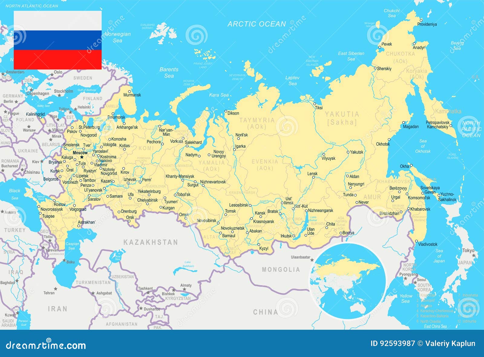 Mapa altamente detalhado da federação russa com capital de