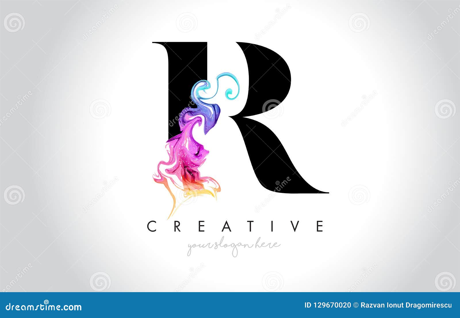 r vibrant creative leter logo  with colorful smoke ink flo