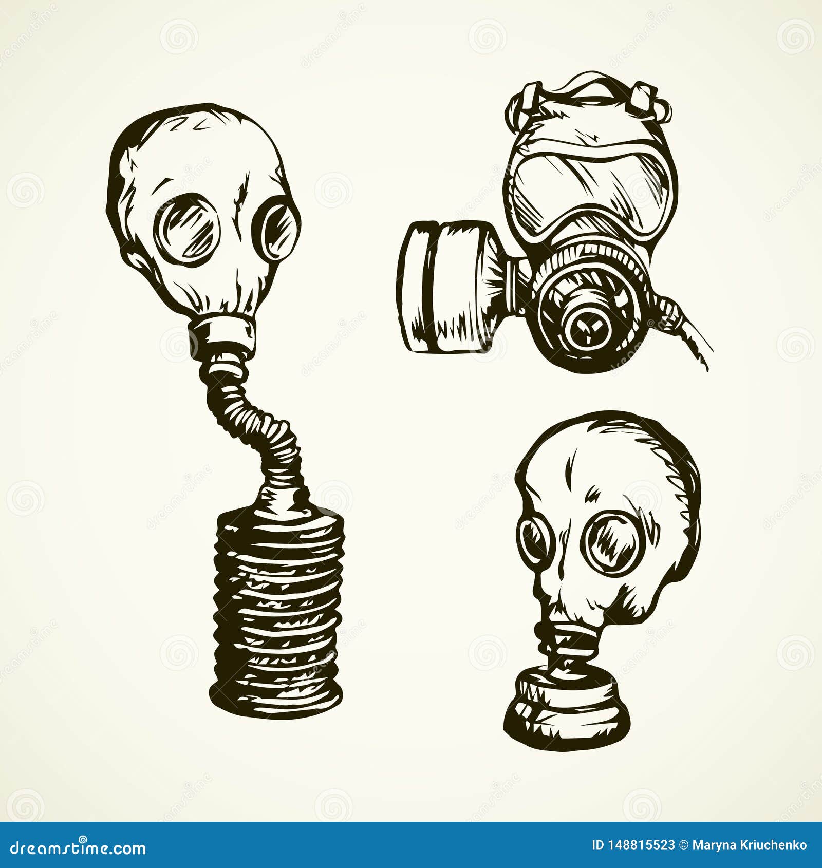 Старый противогаз со шлангом рисунок