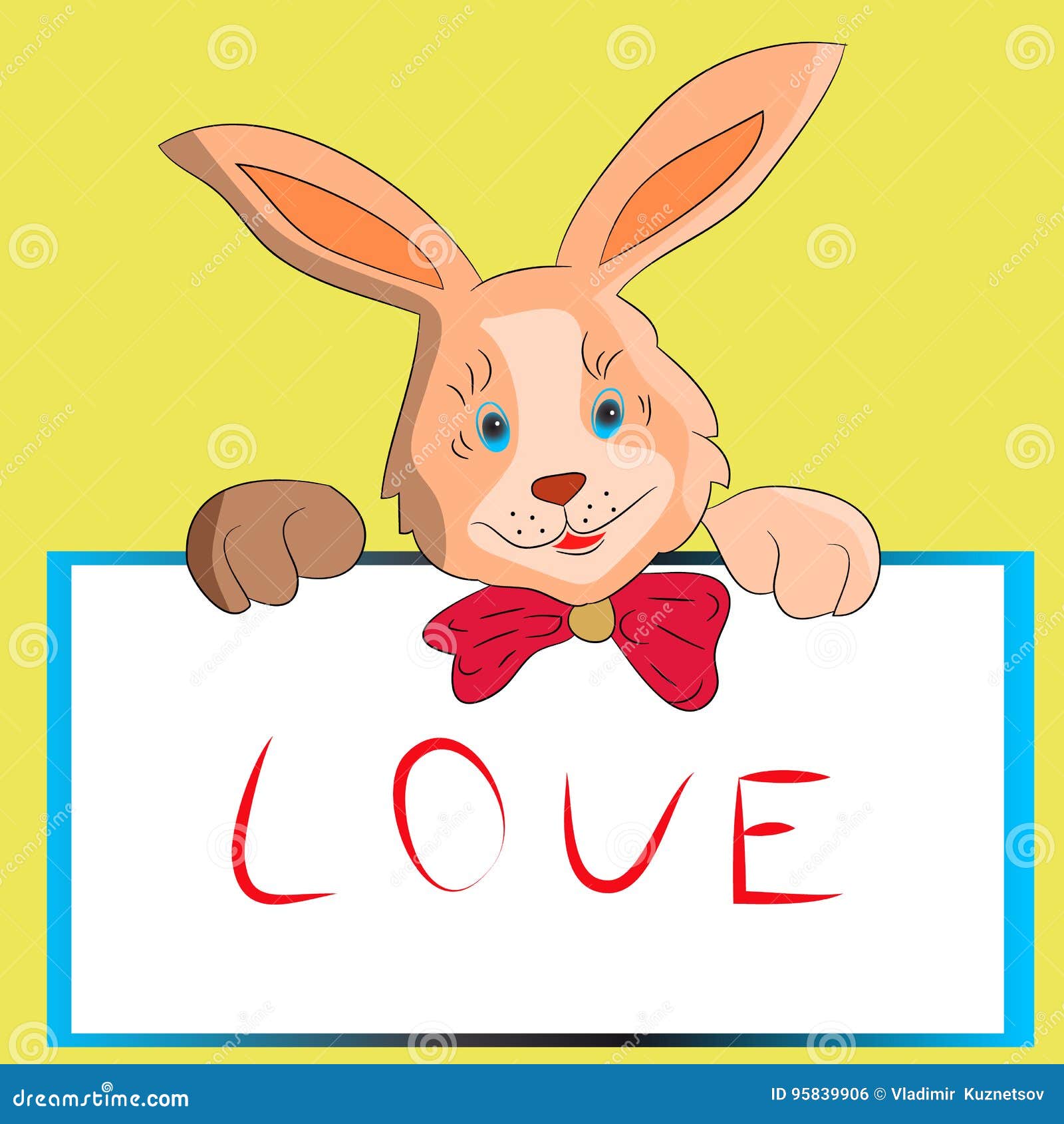 Rabbit Cartoon with a Frame in Hand, on a White Background. Stock
