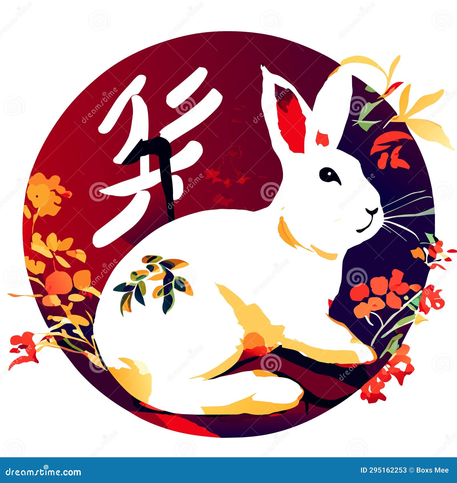 Kawaii image of the rabbit during the Chinese lunar new year. Anime style  bunny. Generative AI. Stock Illustration