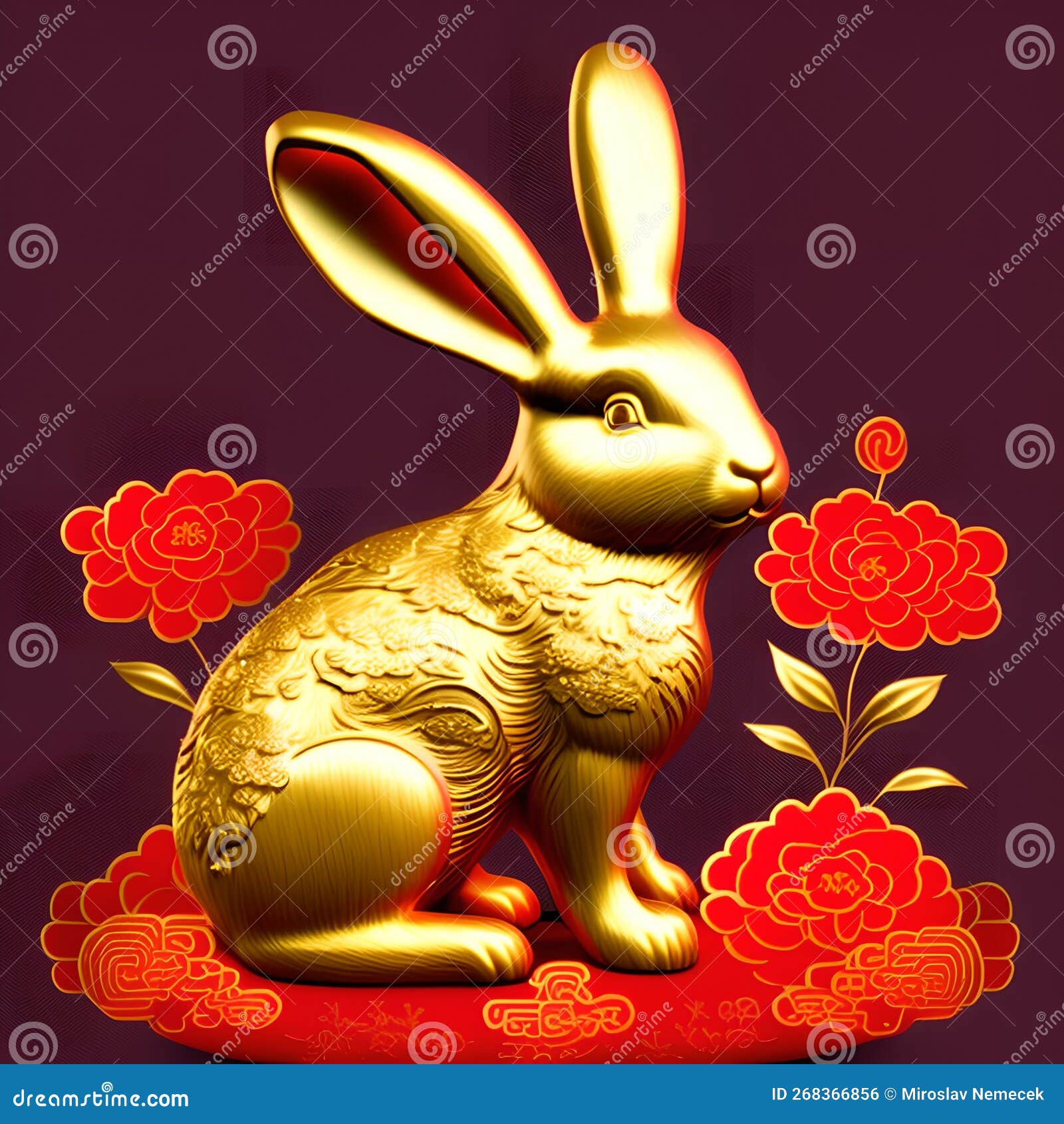 Rabbit of Chinese New Year, Generative AI Illustration Stock Photo