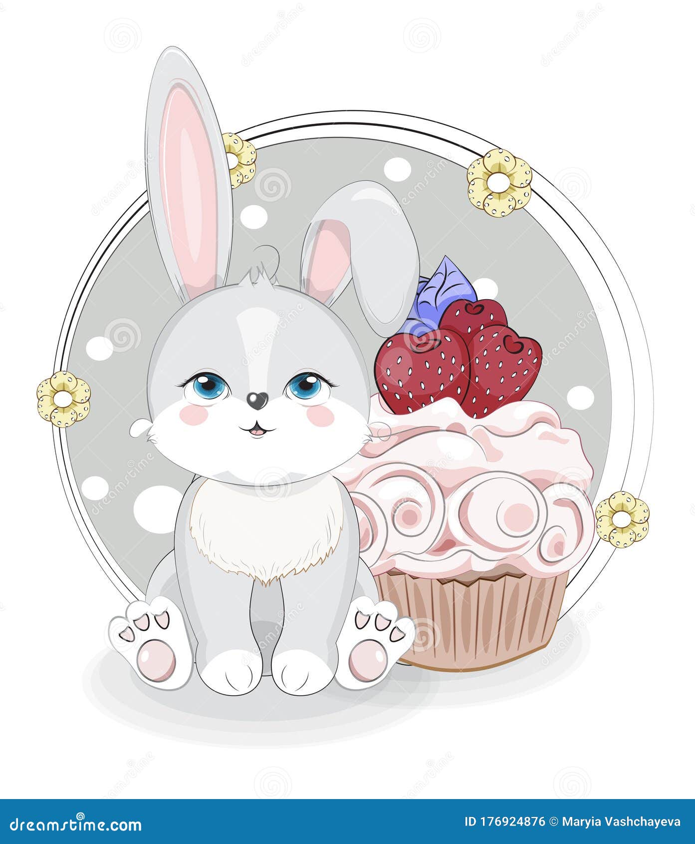 Rabbit and cupcake stock vector. Illustration of cartoon - 176924876