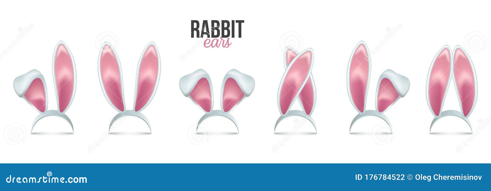 Rabbit Ears Realistic 3d Vector Illustrations Set. Easter Bunny Ears