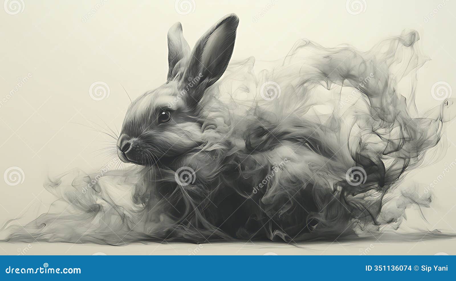 a rabbit is enveloped in wispy smoke, creating an ethereal and whimsical effect