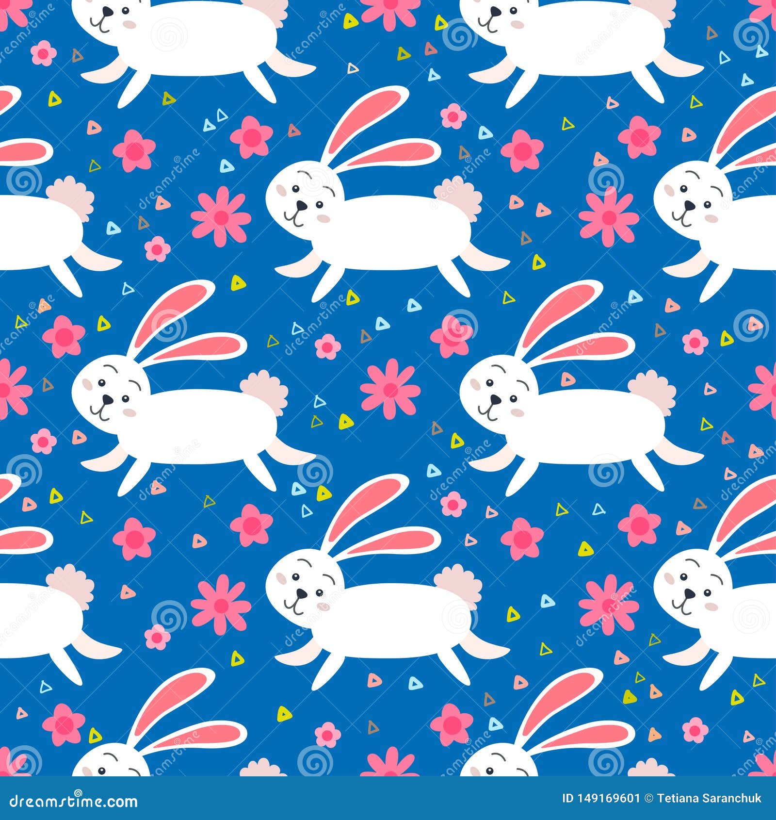 Rabbit Forest Seamless Pattern. a Woodland Animals Stock Vector ...