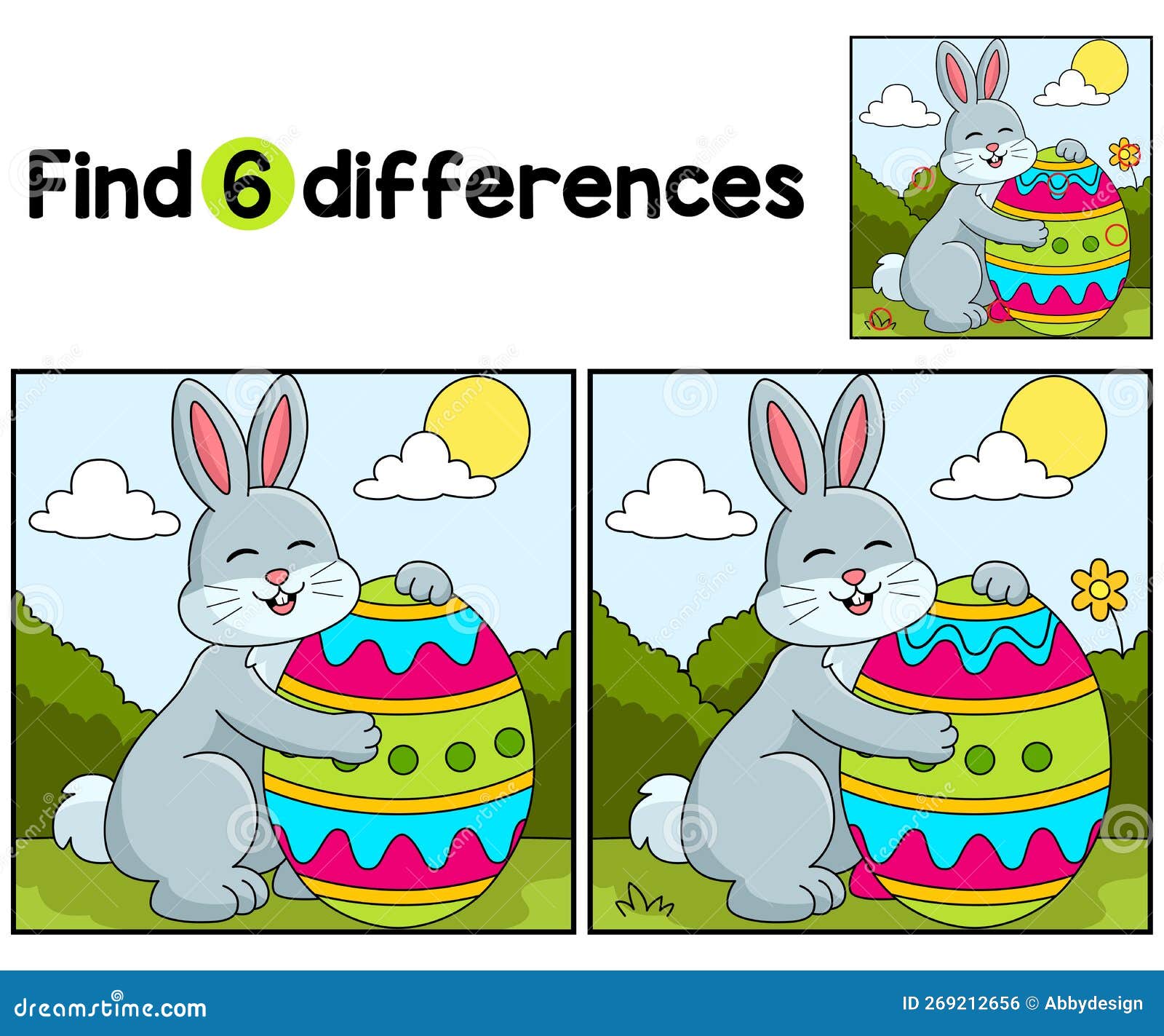 Rabbit Hugging Easter Egg Find the Differences Stock Illustration ...
