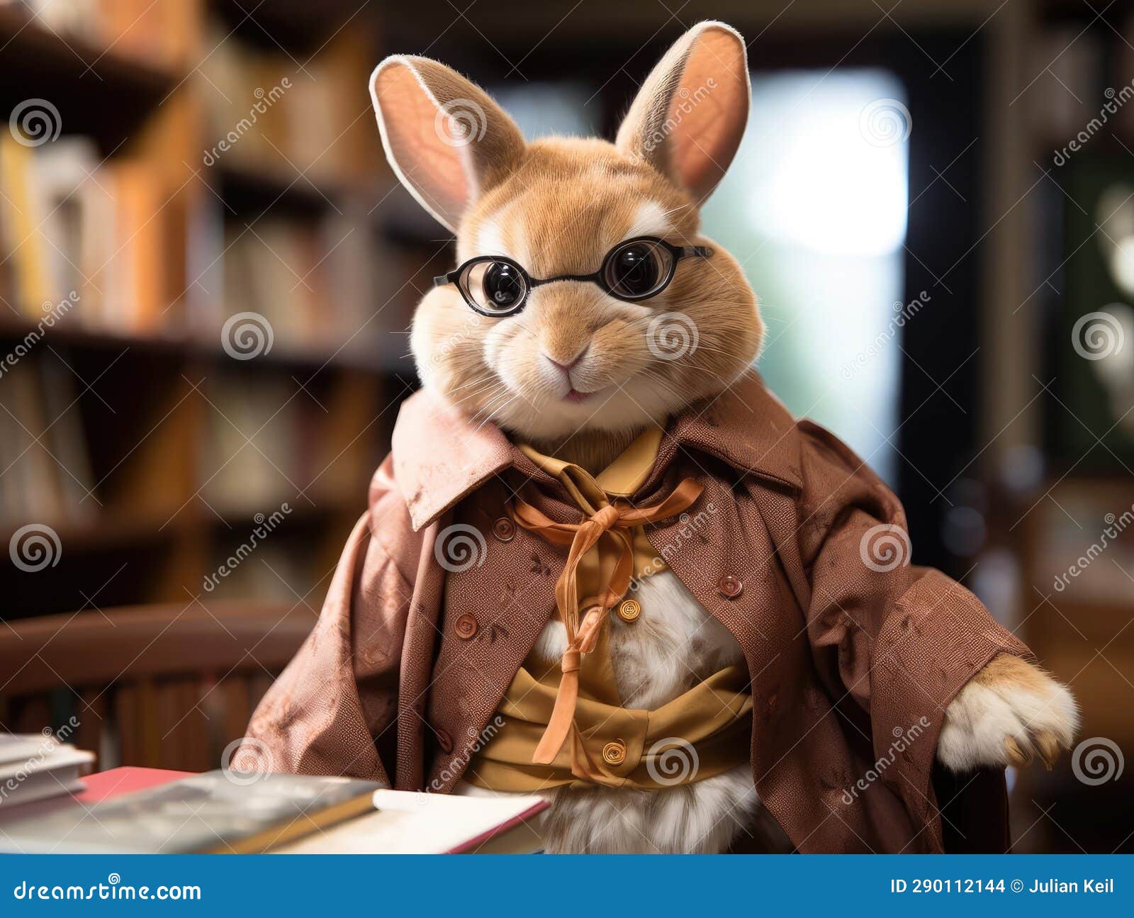 rabbit librarian organizing books on shelf