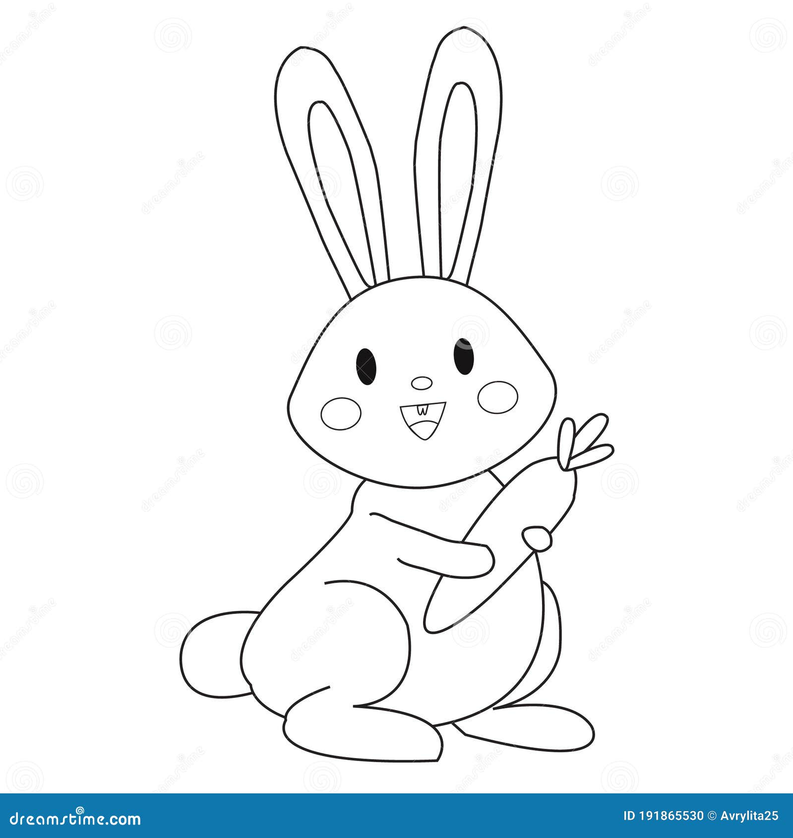Rabbit Bunny Cartoon Outline Coloring Book for Kid Illustration Vector ...