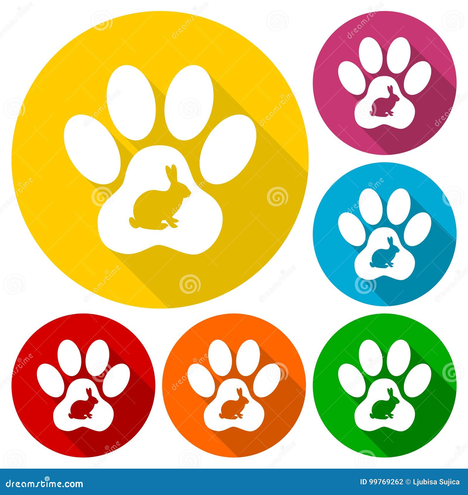 Download Rabbit Paw Print Icons Set With Long Shadow Stock Vector ...