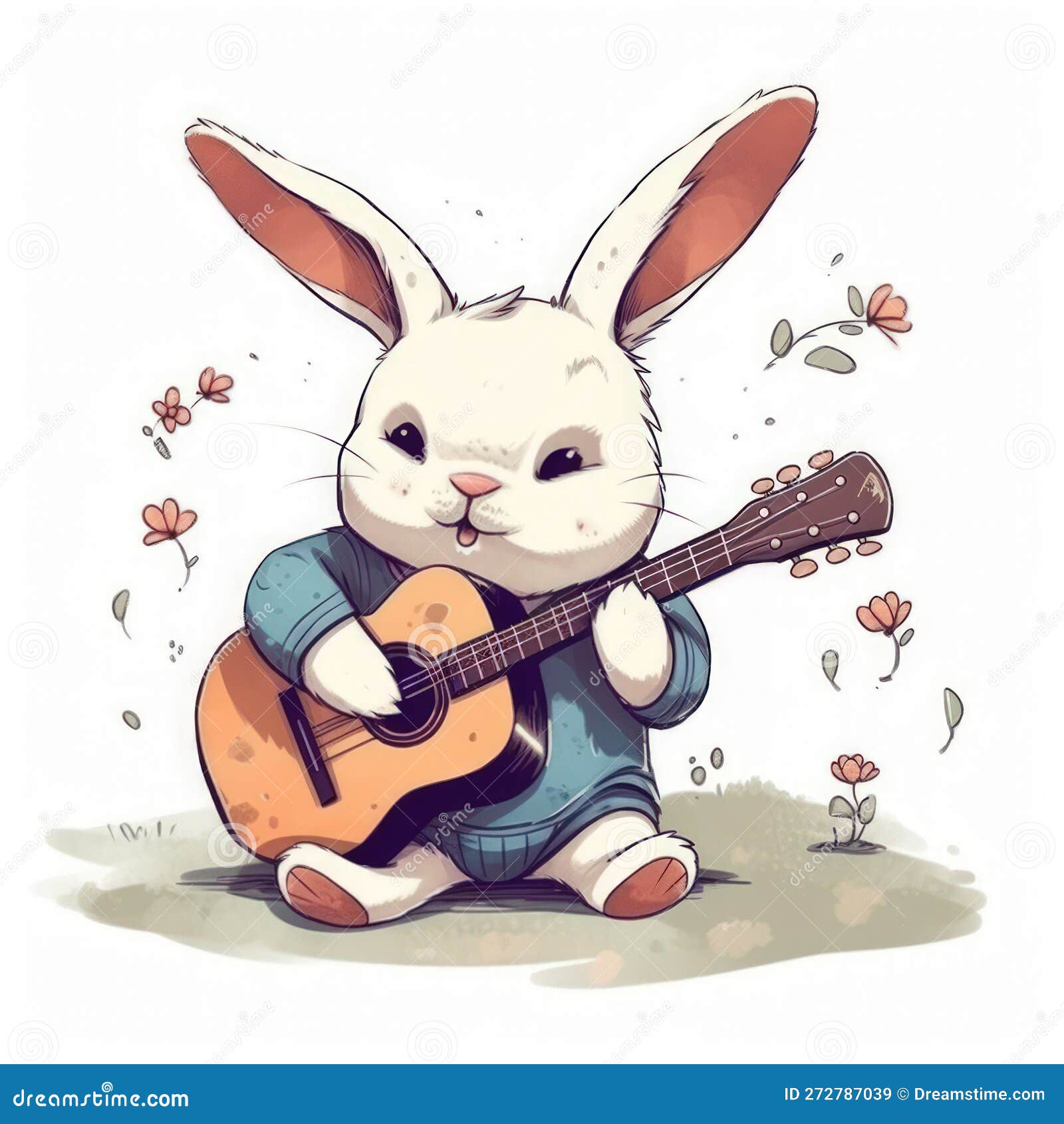 Rabbit plays the guitar stock illustration. Illustration of musical