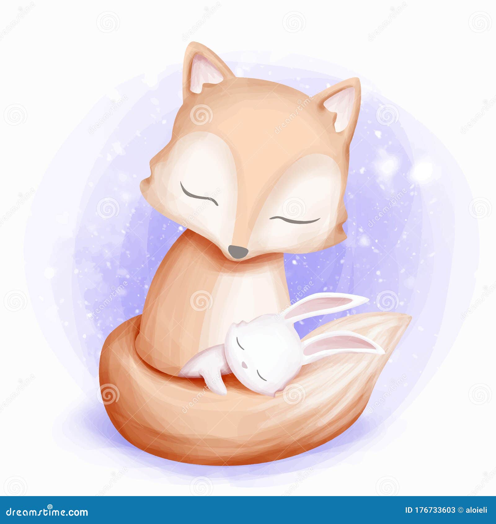 Rabbit Sleep on Fox Tail stock illustration. Illustration of kids