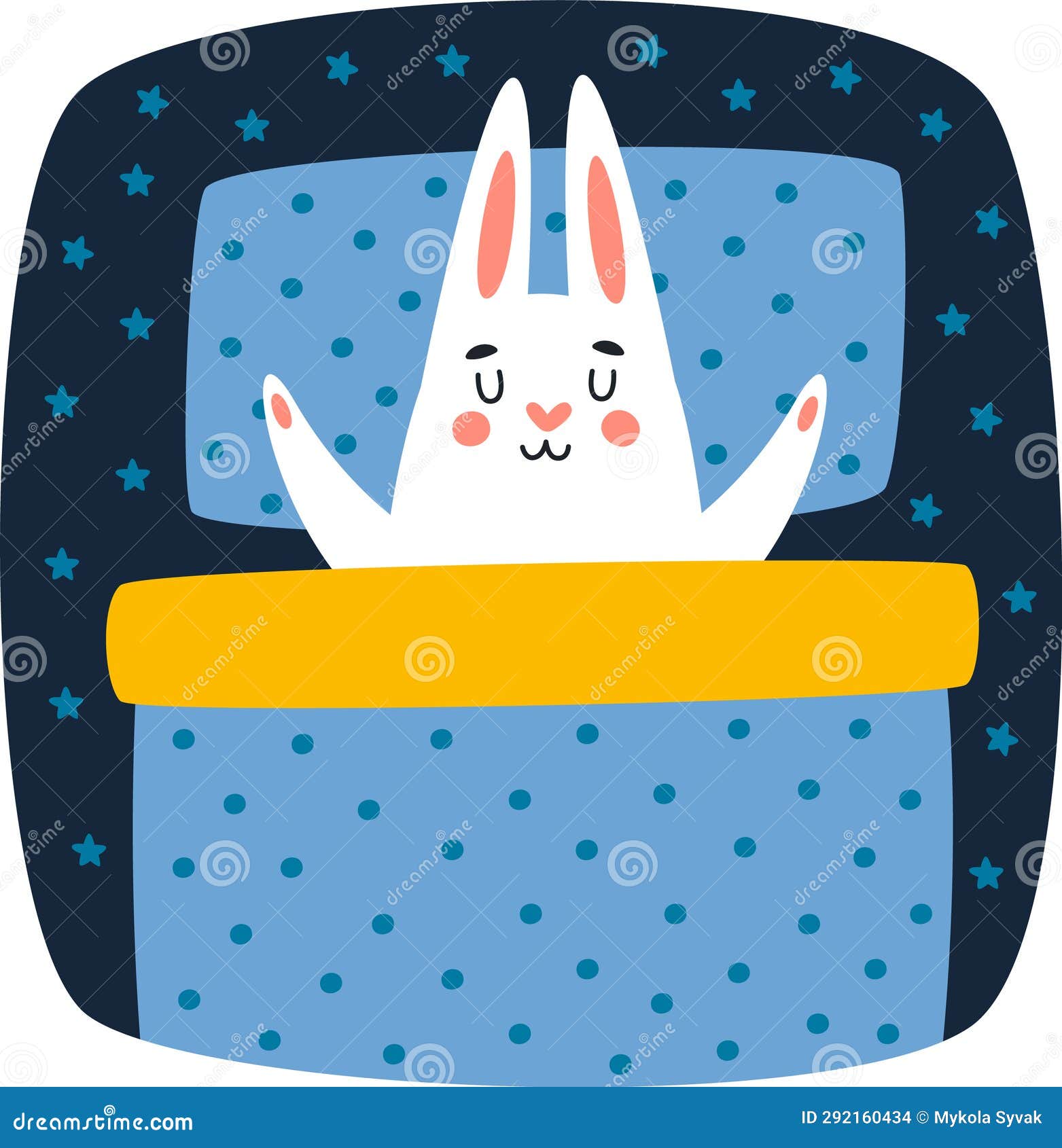 Rabbit Sleeping in Bed stock illustration. Illustration of soft 292160434