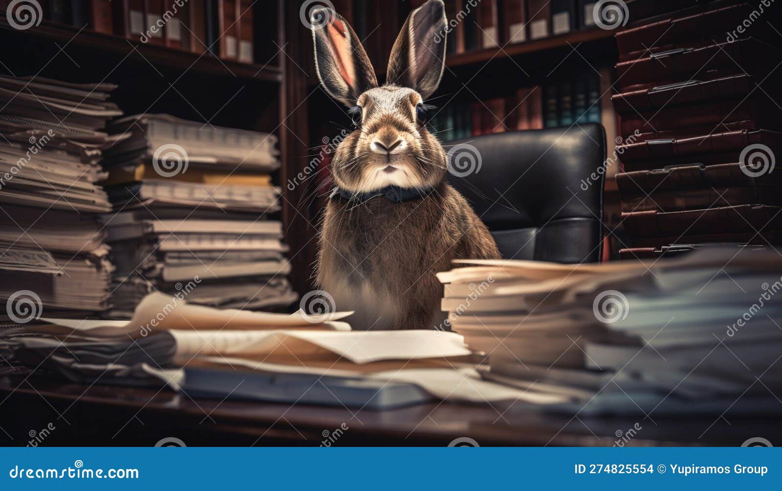 Rabbit Studies Literature on Table in Library Generated by AI Stock Illustration Illustration