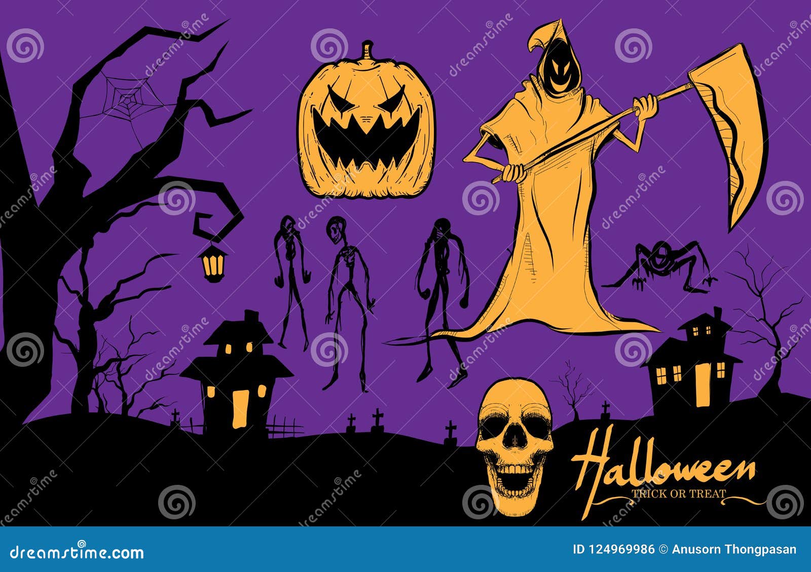 Personagem de desenho animado fantasma de halloween rabisca