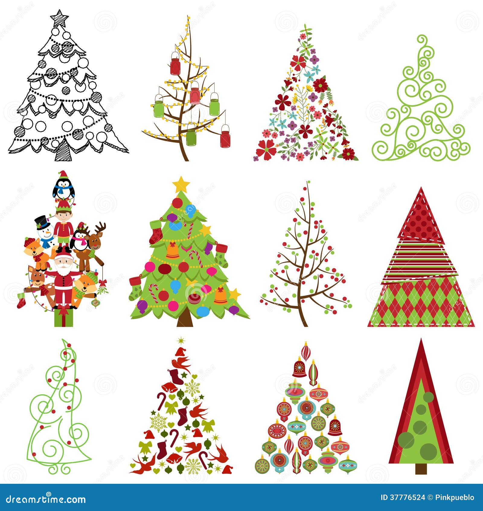 Alberi Di Natale Stilizzati Con Luci Raccolta Di Vettore Degli Alberi Di Natale Stilizzati Illustrazione