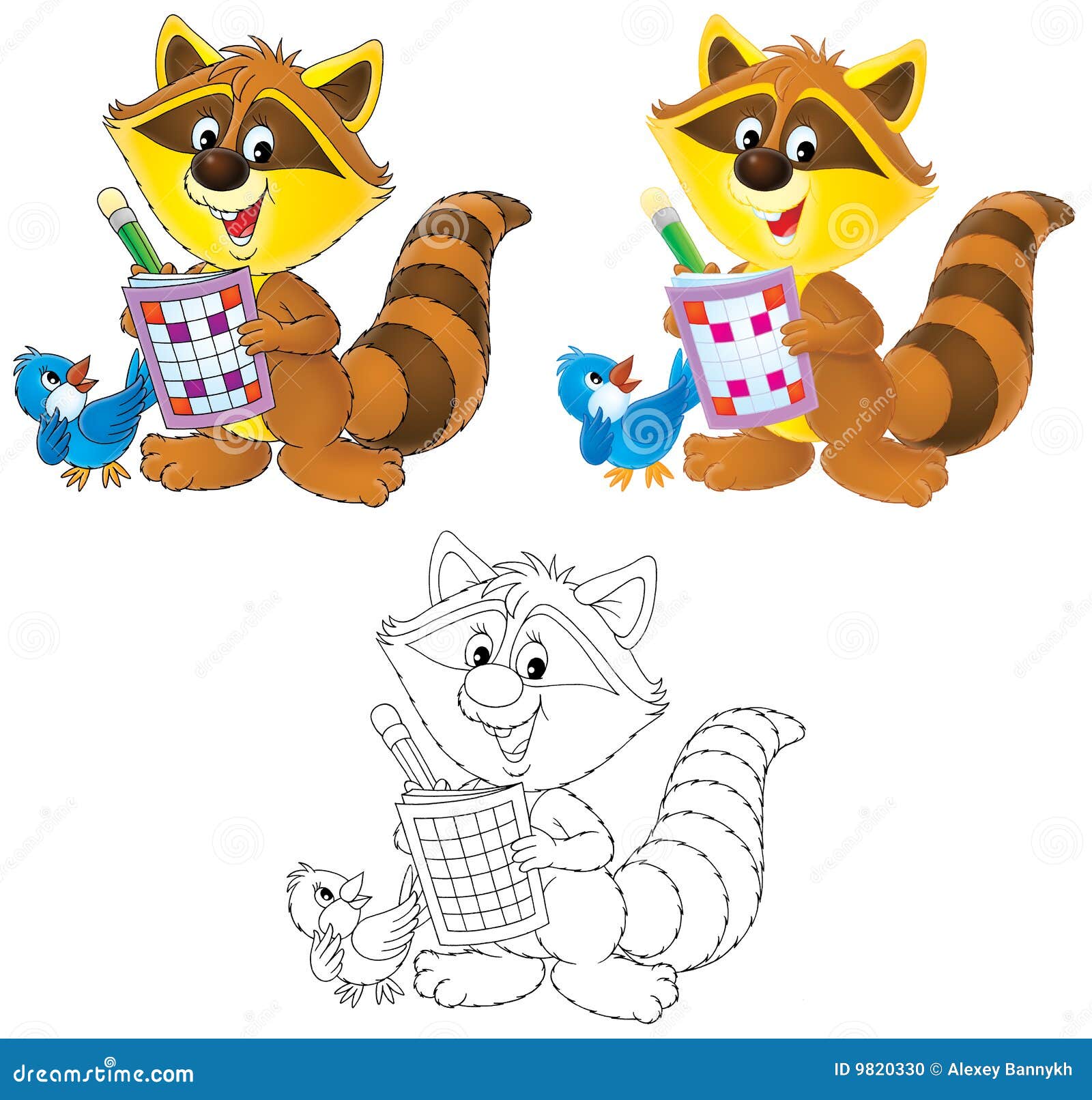 Raccoon And Bird Solve A Crossword Puzzle Stock Illustration - Illustration Of Pencil, Raccoon: 9820330