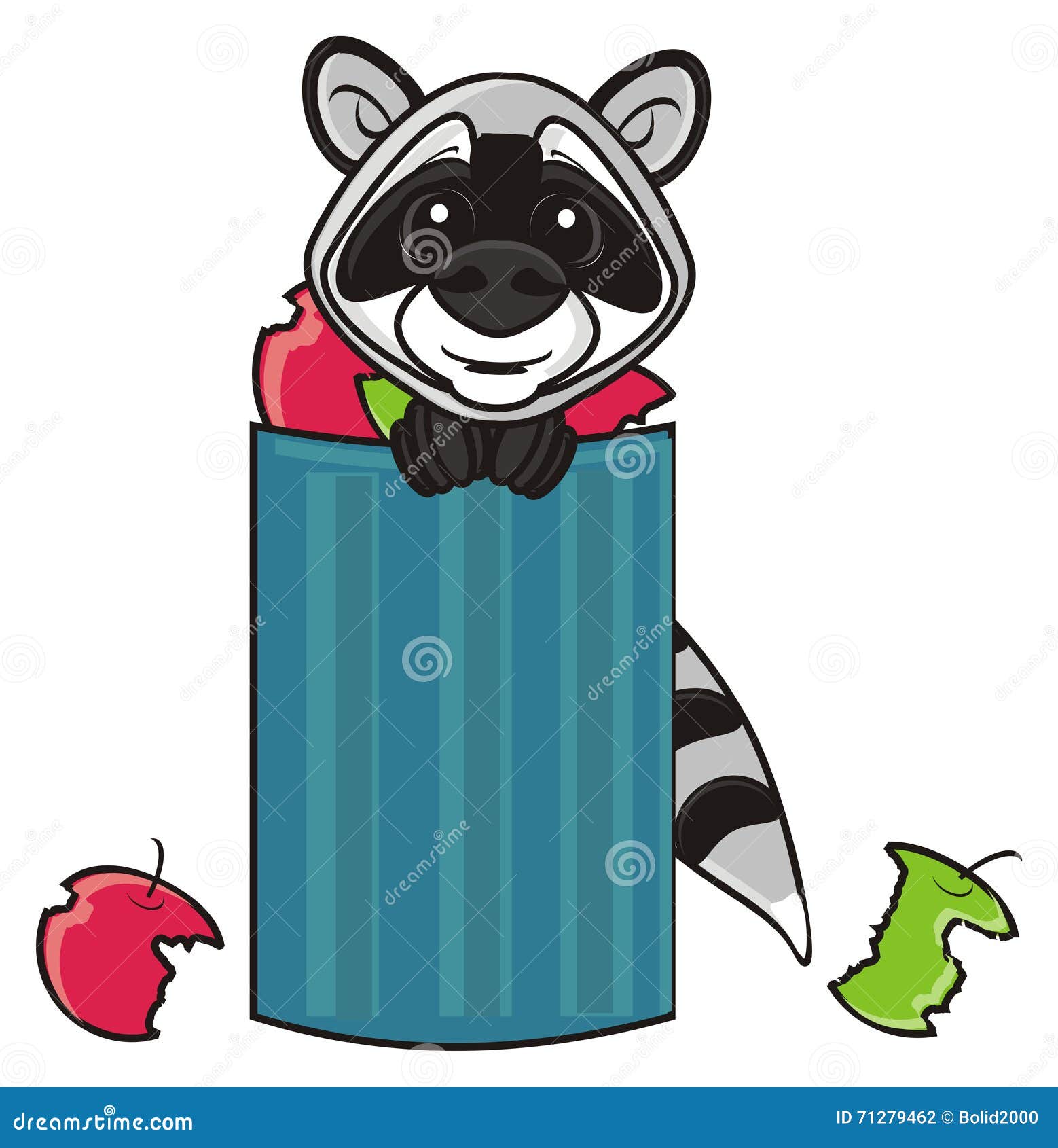 Raccoon and trash can stock illustration. Illustration of fluffy - 71279462