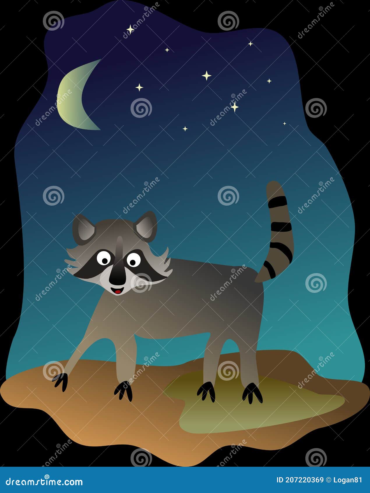 Raccoon Walking in the Night Stock Vector - Illustration of sketch