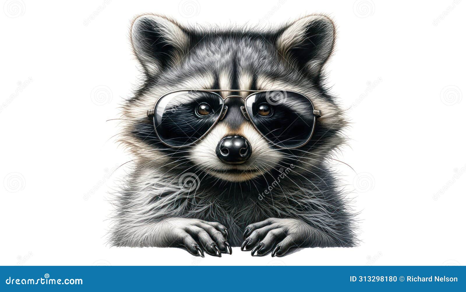 raccoon wearing sunglasses  on white background