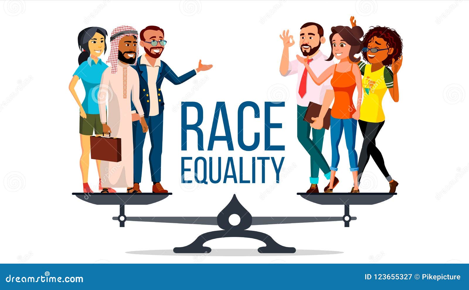 Race Equality Vector Standing On Scales Equal Opportunity No Racism