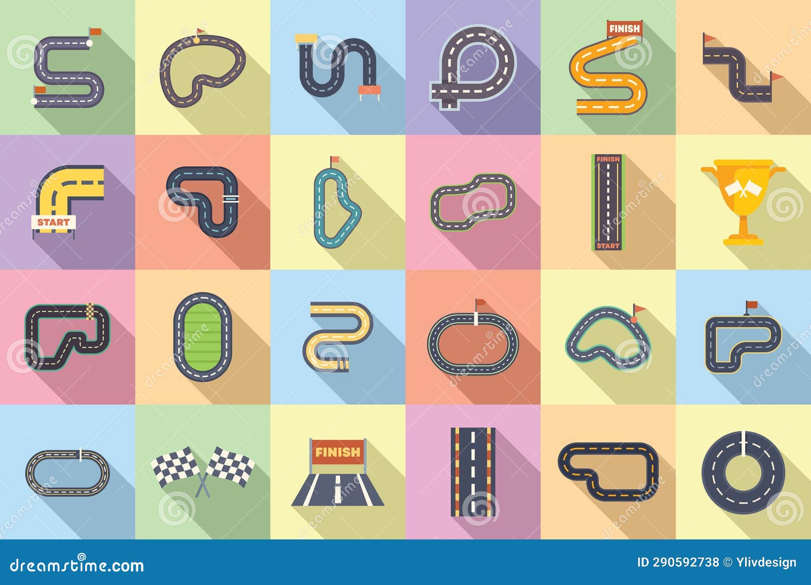 Racetrack Icons Set Flat Vector. Map Track Stock Vector Illustration