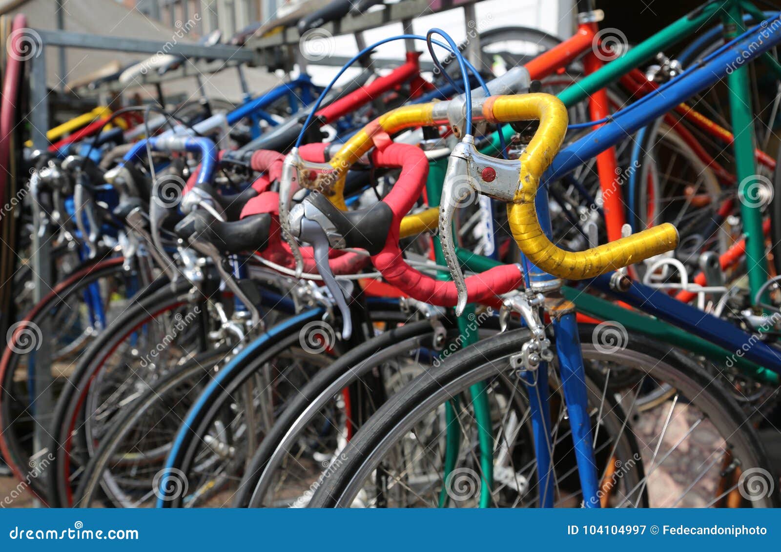 Racing Bikes for Sale on the Market of Used Things in Europe Stock Image