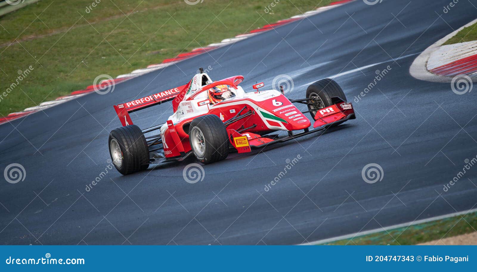 Racing Car Single Seater Modern Formula in Action at Turn on Wet ...